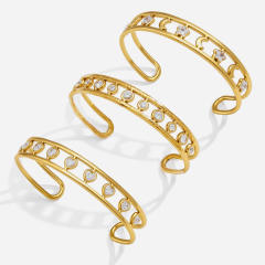 18K Gold Zircon Bracelet Non-Fading hollow out stainless steel bangle bracelet