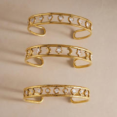 18K Gold Zircon Bracelet Non-Fading hollow out stainless steel bangle bracelet