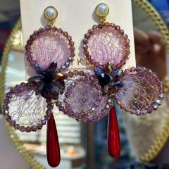 New Style Light Luxury Crystal-Encrusted Three-Leaf Flower Earrings