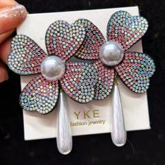 Full Diamond Flower Earrings Weddings Vacations Partie Elegant Pearl drop earrings