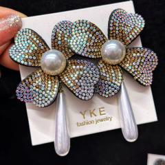Full Diamond Flower Earrings Weddings Vacations Partie Elegant Pearl drop earrings
