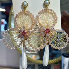 New Style Light Luxury Crystal-Encrusted Three-Leaf Flower Earrings