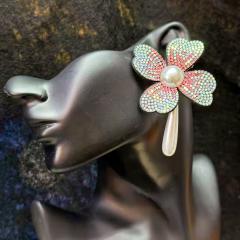 Full Diamond Flower Earrings Weddings Vacations Partie Elegant Pearl drop earrings
