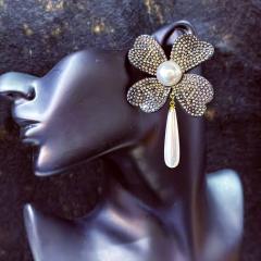 Full Diamond Flower Earrings Weddings Vacations Partie Elegant Pearl drop earrings