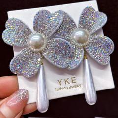 Full Diamond Flower Earrings Weddings Vacations Partie Elegant Pearl drop earrings