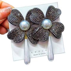 Full Diamond Flower Earrings Weddings Vacations Partie Elegant Pearl drop earrings