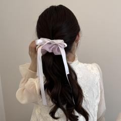 Korean-Style Mesh Bow Ribbon Scrunchie Solid Color Simple Hair Tie