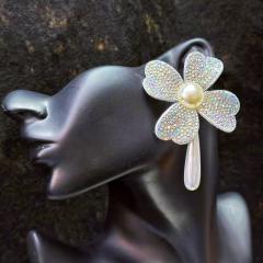 Full Diamond Flower Earrings Weddings Vacations Partie Elegant Pearl drop earrings