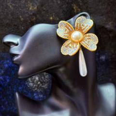 Full Diamond Flower Earrings Weddings Vacations Partie Elegant Pearl drop earrings
