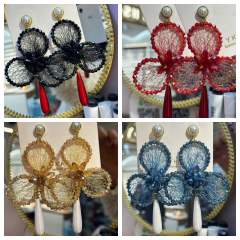 New Style Light Luxury Crystal-Encrusted Three-Leaf Flower Earrings