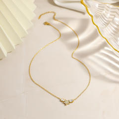 18KG diamond V shape flower stainless steel necklace dainty necklace