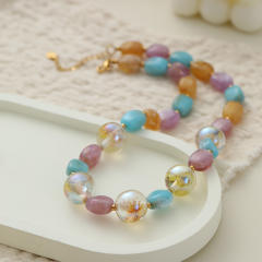 Macaron Pink and White Mixed Color Beaded Necklace Seaside Vacation Style Jewelry Wholesale