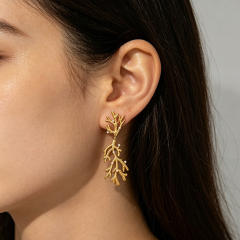 18K Gold-Plated Stainless Steel Earrings Shell Coral Summer Fashion pearl earrings