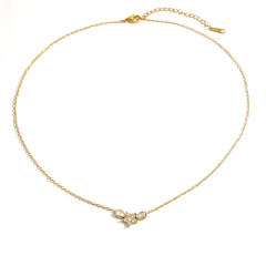 18KG diamond V shape flower stainless steel necklace dainty necklace