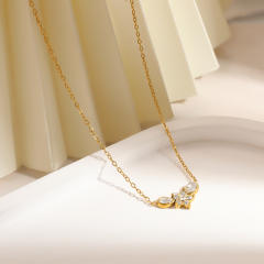 18KG diamond V shape flower stainless steel necklace dainty necklace