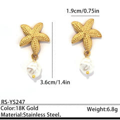 18K Gold-Plated Stainless Steel Earrings Shell Coral Summer Fashion pearl earrings