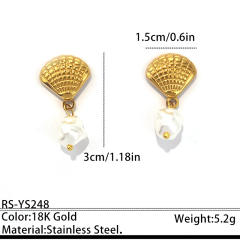 18K Gold-Plated Stainless Steel Earrings Shell Coral Summer Fashion pearl earrings