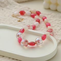 Macaron Pink and White Mixed Color Beaded Necklace Seaside Vacation Style Jewelry Wholesale