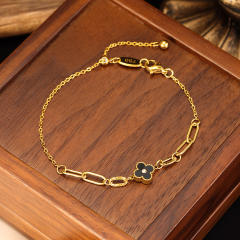 Non-Fading Jewelry Pull-Out Four-Leaf Clover Stainless Steel Bracelet for Women
