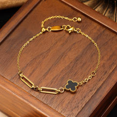 Non-Fading Jewelry Pull-Out Four-Leaf Clover Stainless Steel Bracelet for Women