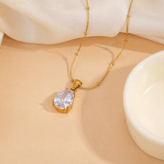 Dainty Heart-Shaped Teardrop Zircon Pendant stainless Steel Necklace for Women