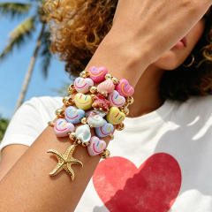 Hot-Selling Sweet Dopamine Heart Smiley Face Ceramic Conch Starfish Fish Pendant Beaded Bracelet