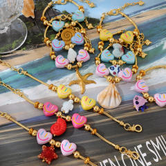 Hot-Selling Sweet Dopamine Heart Smiley Face Ceramic Conch Starfish Fish Pendant Beaded Bracelet