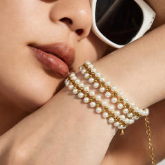Stainless Steel necklace bracelet set Plated with 18K Gold pearl jewelry for women