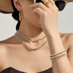 Stainless Steel necklace bracelet set Plated with 18K Gold pearl jewelry for women
