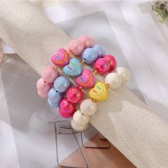INS sweet candy color heart smile face resin bead bracelet for women