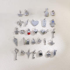 Hot-Selling Silver Life Series Stainless Steel Key Lock Love Phone Crown Jewelry Accessories Pendant