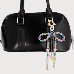Ins Dreamy Colorful Crystal Bow Bag Charm Hollow Five-Pointed Star Tassel Chain Pendant