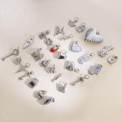 Hot-Selling Silver Life Series Stainless Steel Key Lock Love Phone Crown Jewelry Accessories Pendant