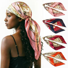 Vintage flower pattern 90cm satin sqaure scarf headscarf for women