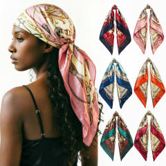 Vintage flower pattern 90cm satin sqaure scarf headscarf for women