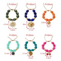Boho colorful resin bead stainless steel sun heart conch pendant bracelet for women