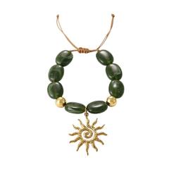 Boho colorful resin bead stainless steel sun heart conch pendant bracelet for women