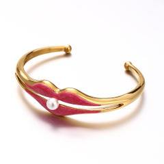 Exaggerated Baroque pink color enamel Bracelet for Women stainless steel bangle