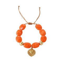 Boho colorful resin bead stainless steel sun heart conch pendant bracelet for women