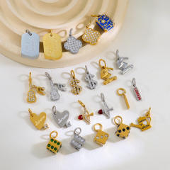 Stainless Steel Lucky Card Dice Four-Leaf Clover Graduation Cap Pendant DIY Pendant Vacuum Electroplating 18K Gold