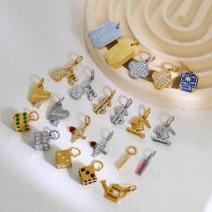 Stainless Steel Lucky Card Dice Four-Leaf Clover Graduation Cap Pendant DIY Pendant Vacuum Electroplating 18K Gold