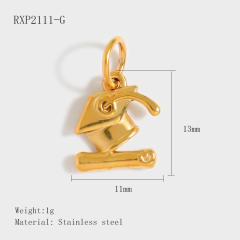 Stainless Steel Lucky Card Dice Four-Leaf Clover Graduation Cap Pendant DIY Pendant Vacuum Electroplating 18K Gold