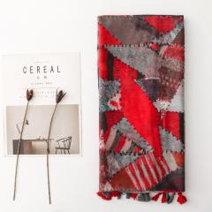 Red and Gray Geometric Print Scarf Red-Toned Lazy Style Contrasting Color Scarf