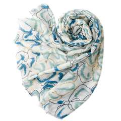 French-Style Gold Stamping Floral Print Scarf Cotton-Linen Feel Large Size Scarf