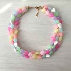 Summer macron color resin heart two layer choker necklace for women