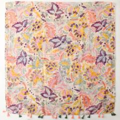 Gentle Colorful Floral Print Tassel Scarf Spring and Summer Sun Protection Travel Shawl