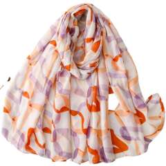 French Satin Pebble Print Scarf with Cotton-Linen Large Size Scarf