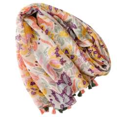 Gentle Colorful Floral Print Tassel Scarf Spring and Summer Sun Protection Travel Shawl