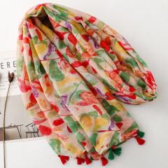 Summer Watercolor Fruit Print Tassel Scarf Shawl for Energetic Girls