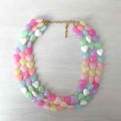 Summer macron color resin heart two layer choker necklace for women
